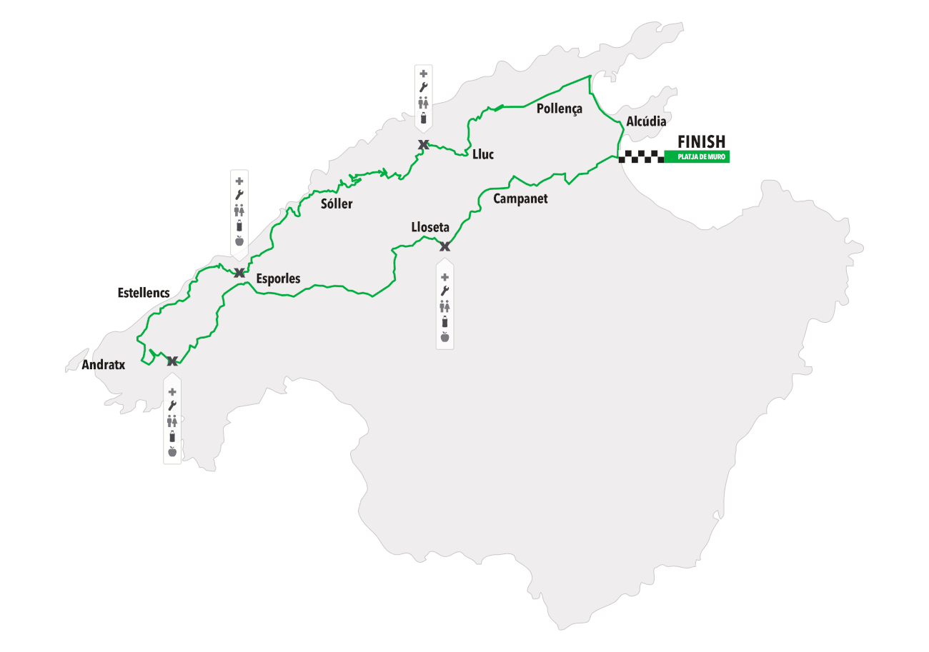 A map of the 225km route
